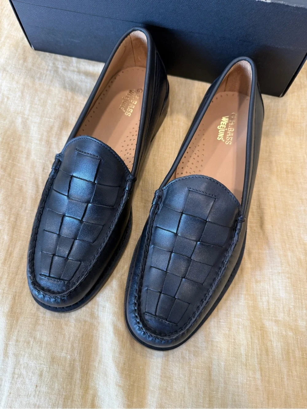 G.H. Bass & Co. Black Woven Leather Slip-On Loafers